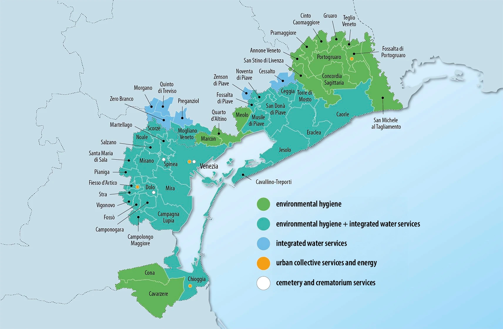Map of the municipalities served by Veritas